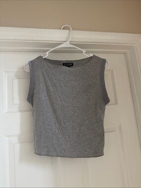 J. Crew Ribbed Heather Gray Tank Top with Contrast Arm Trim